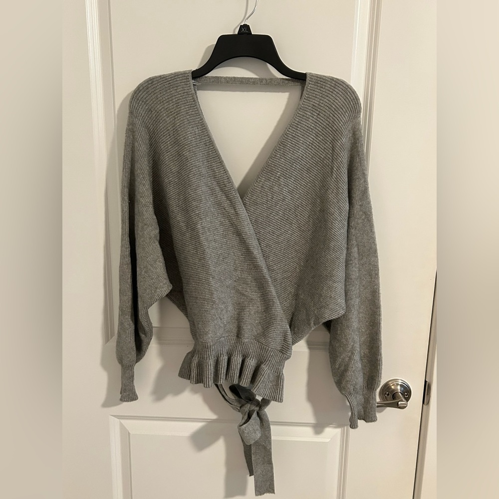 Lulu’s Grey Wrap Sweater